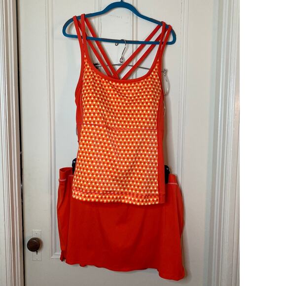 Lands End Tankini 2-piece Swim Suit 26W Orange Polka Dot - Picture 1 of 9